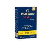 Omegor Vitality 1000 - Complément alimentaire avec 90% d'Oméga 3 sous forme de triglycérides - Vitamine E - Pour la santé du coeur, vue et cerveau - Certifié IFOS - Sans arrière-goût - 60 gélules