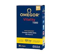 OMEGOR® Vitality 1000 avec 90% d'Oméga-3 rTG! Certifié 5 étoiles IFOS depuis 2006. EPA 535 mg et DHA 268 mg par capsule. Structure min. 90% triglycérides et distillation moléculaire | 30 capsules