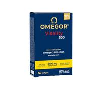 Omegor Vitality 500 - Supplément alimentaire avec 90% des oméga 3 sous forme de triglycérides - vitamine E - pour le cœur, vue et cerveau en santé - Certifié IFOS - sans arrière-goût - 60 gélules