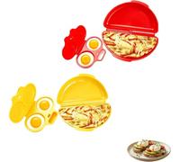 Omelette Micro Onde,Cuit Oeuf Micro Onde,Cuiseur Oeuf,Pocheuses à œufs Micro-Ondes,Moule à Vapeur Avec Fermeture Cuit Oeuf,2 Cavités,Antiadhésive,Sans Huile,Facile à Lave-Vaiselle Pocher，Red+Yellow