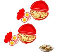 Omelette Micro Onde,Cuit Oeuf Micro Onde,Cuiseur Oeuf,Pocheuses à œufs Micro-Ondes,Moule à Vapeur Avec Fermeture Cuit Oeuf,2 Cavités,Antiadhésive,Sans Huile,Facile à Lave-Vaiselle Pocher，Red*2