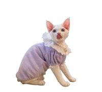OMEM Chemise en dentelle pour chat Sphynx Devon Rex, col claudine avec manches bouffantes, 2 couleurs, jaune violet, haut d'été respirant pour chats sans poils, S à XXXL (L-, violet)