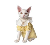 OMEM Chemise en dentelle pour chat Sphynx Devon Rex, col claudine avec manches bouffantes, 2 couleurs, jaune violet, haut d'été respirant pour chats sans poils, S à XXXL (XL+, jaune)