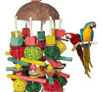 OMEM Jouets à mâcher pour perroquet - Coquille de noix de coco - Chaîne colorée - Fournitures pour oiseaux de grande et moyenne taille - Jouets à mordre - Aras gris africain - Cacatoès - Éclectus