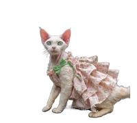 OMEM Robe florale rose fraise pour chat Sphynx Devon Rex, ourlet à volants superposés avec bretelles à nœud, tenue d'été en coton respirant pour chat sans poils, S à XXXL (XXL+, rose)