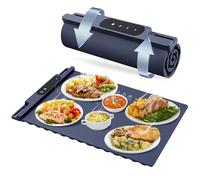 OMEO Plateau chauffant pliable gris électrique - Tapis chauffant réglable à 3 températures avec minuterie de 6 heures et arrêt automatique pour cuisine, fêtes, buffets, dîners et utilisation