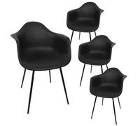 OMER - Lot de 4 Chaises Coque Accoudoirs Noires Piètement Métal