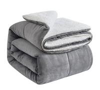 OMERAI Couverture Polaire Sherpa 220x240cm Douce Chaude | Épaisse et Duveteuse Couverture Grise pour Lit, Canapé, Maison et Voyage Grande Réversible Microfibre Divan, King Size