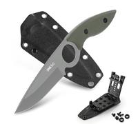 Omesio Couteau Ceinture EDC Drop-Point 8,5cm 5Cr13MoV Full Tang | Manche vert, lame blanche, étui Kydex inclus. Idéal camping, randonnée, survie extérieure.