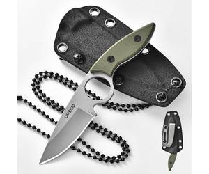 Omesio Couteau de cou - Avec clip Kydex fourreau et collier boule à accrocher - Couteau EDC - En acier 5CR13MoV G10 solide Poignée compacte Petite lame fixe Convient pour le camping et la randonnée