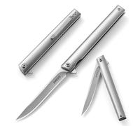Omesio couteau pliant, petit, léger, couteau de poche tranchant pour l'extérieur, couteau de poche pour homme, avec Fourreau, idéal pour le camping et les voyages (couleur miroir argenté)