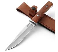 Omesio Couteau Survival Tranchant | Manche en Bois Robuste, Étui en Cuir - Idéal pour Camping Bushcraft, Couteau d’extérieur à lame fixe