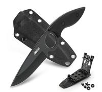 Omesio Grand couteau d'extérieur Excellente qualité 5CR13MoV acier full Tang - Lame de couteau fixe 8,5 cm - Grand de ceinture avec manche ergonomique G10 - Etui Kydex et clip inclus(Noir)