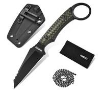 Omesio Neck Knife, 8,5 cm D2 Stahl Reverse Tanto Klinge Aus, Couteau EDC Outdoor à Soie Pleine Avec,Manche G10 et éTui Kydex Clip et ChaîNe à Billes - Couteau De Survie Compact