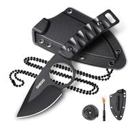 Omesio Neck Knife - Lame Compacte De 5 cm Pour L'ExtéRieur, Acier Inoxydable 8cr13mov, Couteau EDC Avec éTui Kydex, Manche en PP, Avec LanièRe et Sifflet - IdéAl Pour Le Camping et La Randonnée