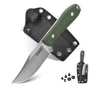 Omesio Petit Couteau d'extérieur En Acier D2, Lame De 7,8 cm, étui Kydex Avec Pierre à Aiguiser, Couteau Edc Conforme à La Norme 42a, Manche Micarta, Corde En Nylon Supp