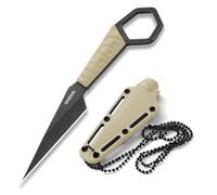Omesio S-FC06A Couteau De Cou Avec étui, Acier 5CR13MOV, Manche ABS, Couteau EDC,Collier Pour Lame Drop Point, Lame Tranchante Fulltang Pour Hommes Et Femmes, Camping, Randonnée