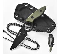 Omesio S-SY Neck Knife Lame Drop-Point 6cm, Acier 5cr13mov Mini Couteau De Cou, Manche G10 Full Tang Avec étui Kydex Collier Et Clip Petite Lame Fixe, Convient Pour Le Camping Et La Randonnée