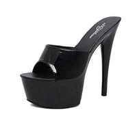 Omeslike 15 Cm Danseur Talons Hauts Femmes Sexy Plate-Forme Pôle Danse Sandales Strip-Teaseuse Discothèque Fête Danse Plate-Forme Sandales Grande Taille Unisexe,Noir,43