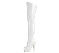 Omeslike Bottes Blanches pour Femmes, Bout Rond, au-Dessus du Genou, Plateforme, Talon Aiguille de 15 cm - pour boîte de Nuit, Tenue de Bureau, événements de Vacances,Blanc,44 EU