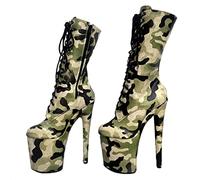 Omeslike Bottes Montantes à Lacets à Plateforme et imprimé Camouflage Style Militaire féminin, pour soirées en boîte de Nuit et Concerts,Vert,35 EU