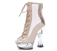 Omeslike Bottes Plates à Plateforme légères et Transparentes pour Femmes - Talon épais de 14 cm avec Fermeture éclair, pour Marche décontractée, soirées et Bureau,Apricot Color,40 EU