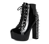 Omeslike Bottines Gothiques cloutées à Talons épais pour Femmes - Bottines à Plateforme Punk Rock, pour Concerts, soirée, Halloween,Noir,45 EU