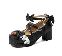 Omeslike Chaussures à Talon Bloc de 5 cm pour Enfants et Femmes - Chaussures de Mariage pour cortège Nuptial, Cosplay d'anime, Festivals,Noir,47 EU