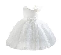 OMEWEE Blanc-Robe de Baptême Bébé Fille Fleur Brodée Nœud Princesse en Tulle Fille Celebration Papillon Fleur Mariage Soirée Dress Blanc 5-6ans