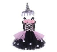 OMEWEE Costume de sorcière avec chapeau pour filles, pour Halloween, fête, jeu de rôle, carnaval, cosplay, fête sur le thème des vampires, costume de sorcière d'Halloween, noir, 10 à 12 ans