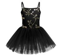 OMEWEE Noir-Fille Ballet Robe Tutu Danse Classique Justaucorps Danse Fille Gymnastique Vêtements de Ballet Tenue Rose Plateau Spaghetti Straps Costume en Coton Manches Courtes Enfants Noir 9-10ans