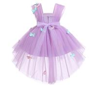 OMEWEE Robe Bébé Fille a-Ligne Genou Papillon Dentelle Fleur Brodée Princesse Dress Brodée Nœud Papillon sans Manches Tutu Robe 1er Anniversaire Fête 1-6 Ans Violet 4-5ans