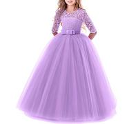 OMEWEE Robe Cérémonie Fille Enfant Robe de Princesse Longue en Dentelle avec Bowknot Demoiselle d'honneur Robes de Soirée Mariage Robes de Communion Anniversaire Fête