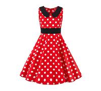 OMEWEE Rouge-Robes de Soirée à Pois pour Enfants des années 1950 Robe Rétro Imprimée à Pois Fleur sans Manches Dress de Princesse de Mariage, d’Anniversaire, de Soirée Rouge 11-12ans