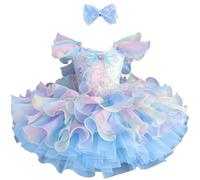 Omfpafeu Costume de Ballerine pour Filles, Robe de Ballet en Tulle Arc-en-Ciel, Tutu, sans Manches, Motif Floral, pour Mariage, Demoiselle d'honneur, fête, Anniversaire,Bleu,160