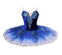 Omfpafeu Robe de Ballet en Tulle pour Fille, Robe de Ballet pour Enfant, Costume de compétition de Danse pour Enfants, Tutu Professionnel pour Ballerine du Lac des cygnes,Bleu,140