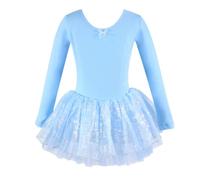 Omfpafeu Robe de Ballet pour Filles, Justaucorps de Danse pour Enfants, Jupe Tenue de compétition de Gymnastique,Bleu,130