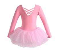 Omfpafeu Robe de Ballet pour Filles, Justaucorps de Danse pour Enfants, Jupe Tenue de compétition de Gymnastique,Rose,140