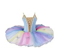 Omfpafeu Robe de Danse Classique pour Fille, Tutu crêpe, Bretelles brodées Justaucorps de Gymnastique Tenue de compétition Style Lac des cygnes débardeur brodé,7,150