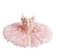 Omfpafeu Robe de Danse Classique pour Fille, Tutu crêpe, Bretelles brodées Justaucorps de Gymnastique Tenue de compétition Style Lac des cygnes débardeur brodé,17,150