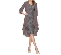 Omfpafeu Robe d'invitée de Mariage Deux pièces pour Femme Robe de mère de la mariée Robe élégante en Dentelle avec Veste en Mousseline,Gris,XL
