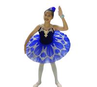 Omfpafeu Tutu de Ballet Professionnel pour Fille, Robe de Bal Ballerine, Costume de compétition de Danse Classique,Royal Blue,130
