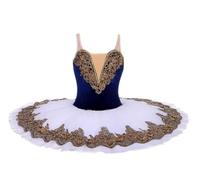Omfpafeu Tutu Professionnel pour Enfant, Costumes de compétition sur scène du Lac des cygnes, Robe de Ballerine crêpe pour Enfants, Ballet,Dark Blue,140