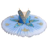 Omfpafeu Tutus de Spectacle pour Filles, Justaucorps de Ballet pour Enfants, vêtements de scène, Costumes de Danse et de compétition,Bleu,130