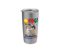 OMG, c'est mon anniversaire le 3 août, heureuse de moi, papa, fille Gobelet isotherme en acier inoxydable double paroi