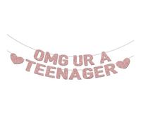 OMG UR A Teenager - Bannière pour 13e anniversaire - Décorations de fête d'anniversaire pré-enfilées pour filles de 13 ans - Or rose à paillettes