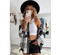 OMG veste à carreaux à manches longues pour femmes Gharan blanc, noir 2XL