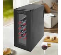 OMGGYER 12 bouteilles 33 litres - Éclairage LED - Réfrigérateur à vin - Petit refroidisseur à vin étroit - Autonome - Mini réfrigérateur - Porte en verre - Armoire à vin pour l'intérieur et