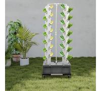 OMGGYER Hydroponic System 56 Löcher Erdloses Anbausystem, Aeroponik-Turm Hydroponisches Anzuchtsystem, 7 Etagen Grow Tower Kit with Hydratisierungspumpe, Timer, Adapter, Saatbett, Räder & Netztöpfen
