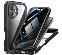 OMGZONE Coque Integrale iPhone 16,Protection iPhone 16 Double Face Housse avec Verre Trempé Anti-Espion et Caméra Protecteur,Protection 360 Degrés Etui pour iPhone 16 Antichoc,Noir